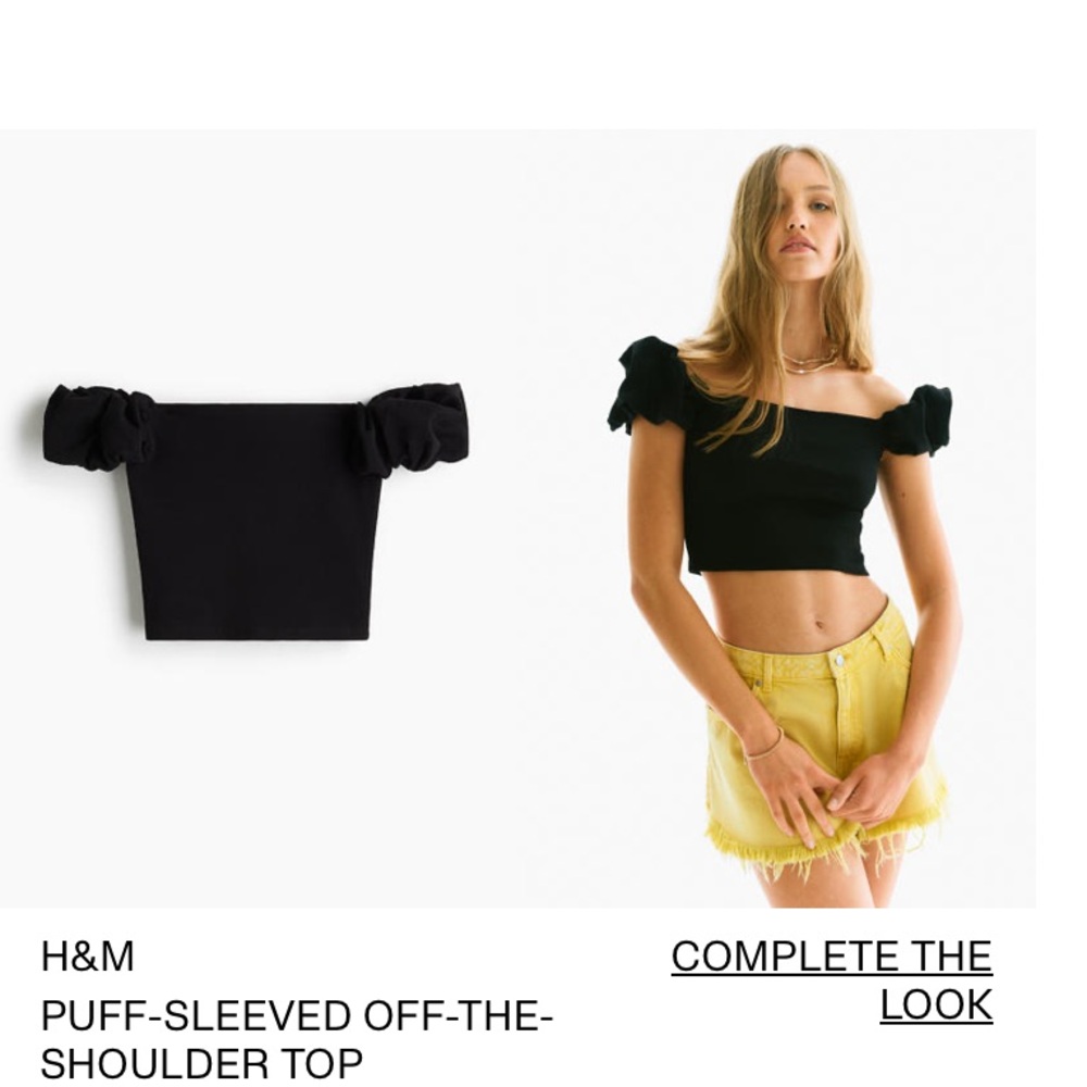 Women’s Medium H&M Black Off-Shoulder Puff Sleeve Crop Top